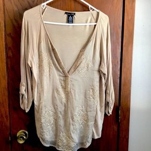 3/4 sleeve taupe dressy top in size medium.